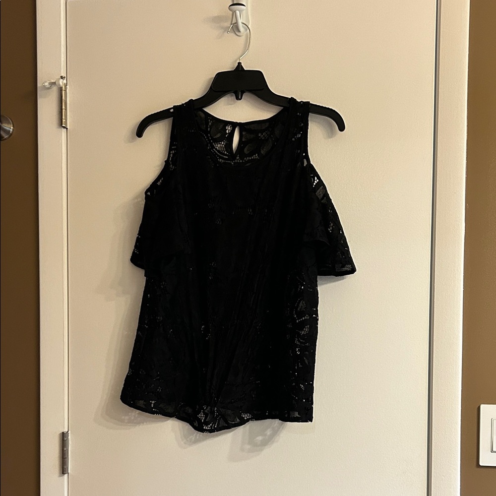 Women's Black Lace Cold-Shoulder Blouse
